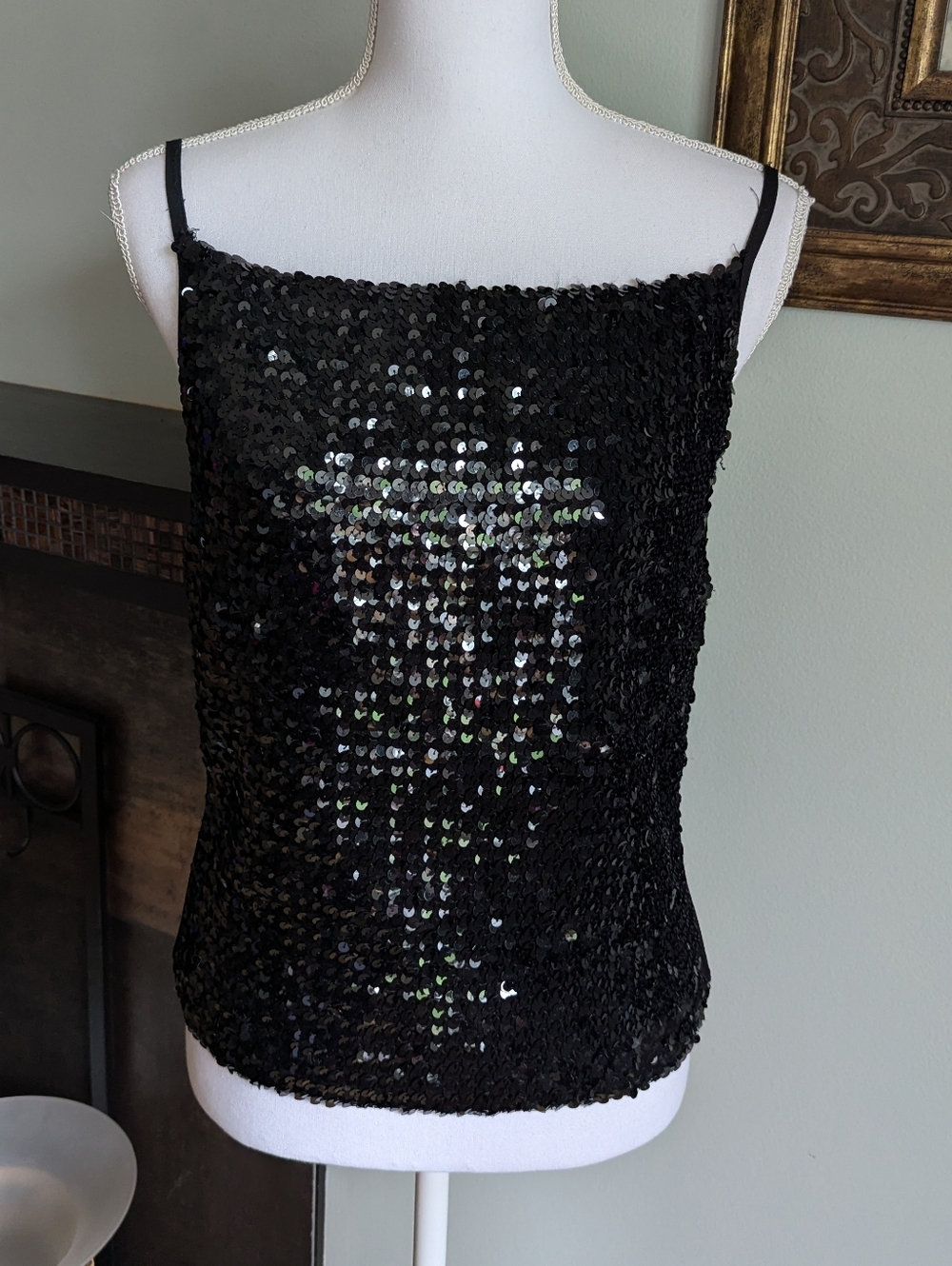 80s 90s Scott McClintock Size Medium Black Sequin Sparkle Tank Top Disco 187
